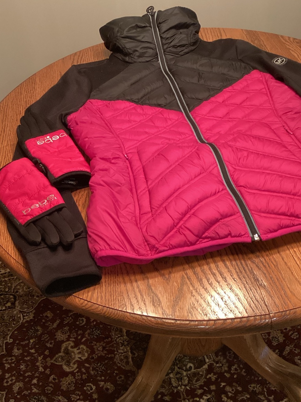 MICHAEL Michael Kors Black and Fuchsia Ski Jacket/ Bebe Gloves Combo